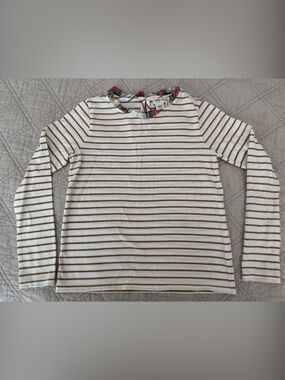 Crewcuts White & Gold Striped Top with Holiday Plaid Trim